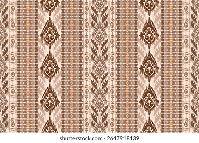 Seamless traditional ikat pattern with earthy tones in geometric and tribal-inspired design. Ideal for textiles, wallpapers, and ethnic-themed projects.