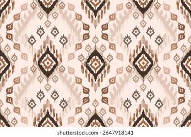 Seamless traditional ikat pattern with earthy tones in geometric and tribal-inspired design. Ideal for textiles, wallpapers, and ethnic-themed projects.
