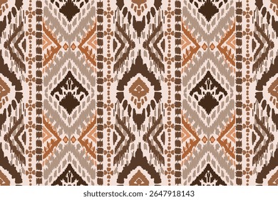 Seamless traditional ikat pattern with earthy tones in geometric and tribal-inspired design. Ideal for textiles, wallpapers, and ethnic-themed projects.