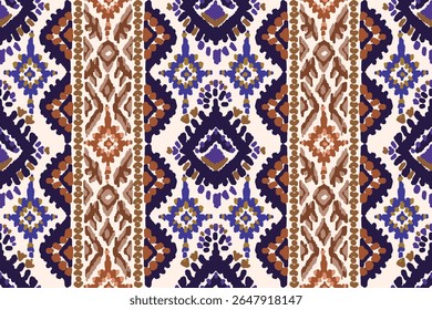 Seamless traditional ikat pattern with earthy tones in geometric and tribal-inspired design. Ideal for textiles, wallpapers, and ethnic-themed projects.