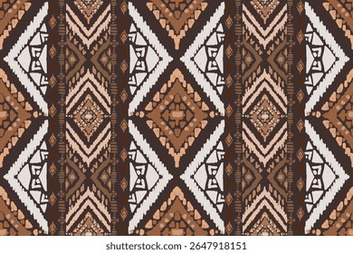 Seamless traditional ikat pattern with earthy tones in geometric and tribal-inspired design. Ideal for textiles, wallpapers, and ethnic-themed projects.