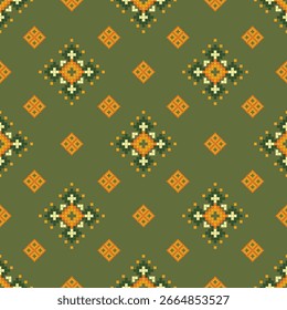 Seamless traditional ikat pattern in geometric and tribal-inspired design. Ideal for textiles, wallpapers, and ethnic-themed projects.