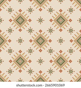 Seamless traditional ikat pattern in geometric and tribal-inspired design. Ideal for textiles, wallpapers, and ethnic-themed projects.