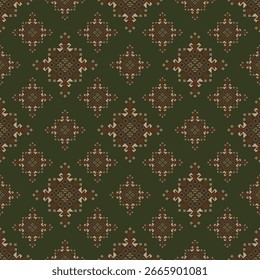 Seamless traditional ikat pattern in geometric and tribal-inspired design. Ideal for textiles, wallpapers, and ethnic-themed projects.
