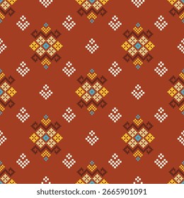 Seamless traditional ikat pattern in geometric and tribal-inspired design. Ideal for textiles, wallpapers, and ethnic-themed projects.