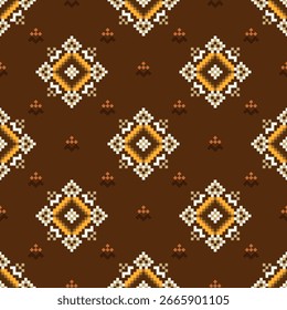 Patrón de ikat tradicional sin costuras en diseño geométrico y de inspiración tribal. Ideal para textiles, Fondos de pantalla y proyectos de temática étnica.
