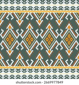 Seamless traditional ikat pattern in geometric and tribal-inspired design. Ideal for textiles, wallpapers, and ethnic-themed projects.