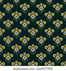 Seamless traditional ikat pattern in geometric and tribal-inspired design. Ideal for textiles, wallpapers, and ethnic-themed projects.