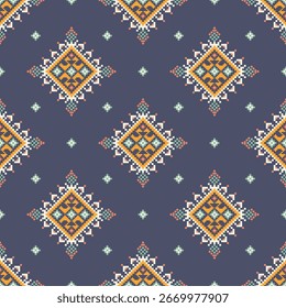 Seamless traditional ikat pattern in geometric and tribal-inspired design. Ideal for textiles, wallpapers, and ethnic-themed projects.