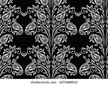 Seamless traditional indian black and white paisley pattern