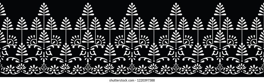 Seamless traditional indian black and white border