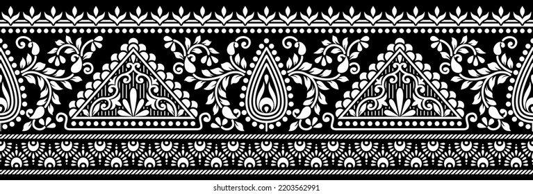 Seamless traditional indian black and white border