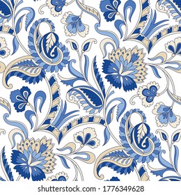 seamless traditional Indian blue  paisley pattern