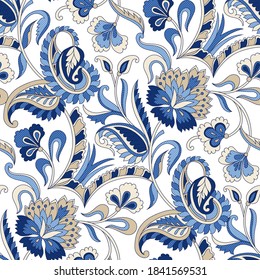 seamless traditional Indian blue  paisley pattern