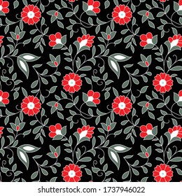 seamless traditional indian paisley pattern on black  background