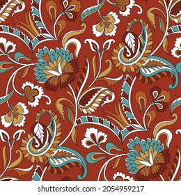 seamless traditional indian paisley pattern on background