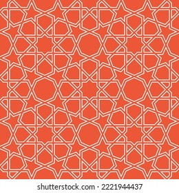 Nahtlose, traditionelle islamische Muster aus durchgestrichenen weißen Linien. Sternenmotiv im Riesenstil. Vektorgrafik. Großartig als Hintergrund oder Textur.