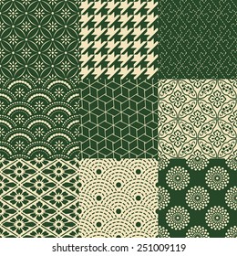 seamless traditional japanese mesh and floral pattern