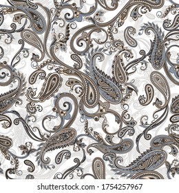 Seamless traditional ornamental paisley ethnic pattern on vector. Classic paisley background 