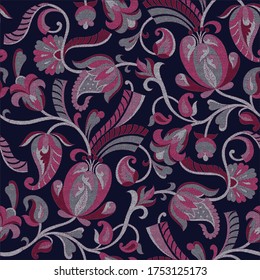 seamless traditional paisley pattern on navy 