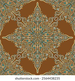 seamless traditional paisley pattern on brown