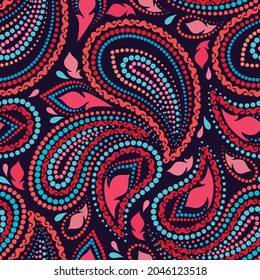 Seamless traditional pattern with paisley. Colorful bright ethnic ornament. Vector print. Use for wallpaper, pattern fills,textile design.