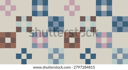Seamless traditional quilt geometric pattern background with colorful patchwork block motifs