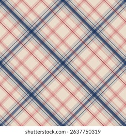 Seamless traditional tartan pattern with vertical and horizontal navy and red stripes on a cream background. Perfect for classic textile designs and packaging.