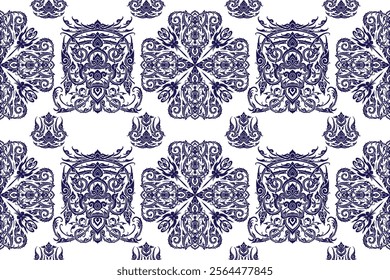 Seamless traditional Thai art delicate floral in damask style motifs suitable for wallpaper, curtain, cloth, blanket, textile, tile and fabric design isolated illustration archive EPS file.