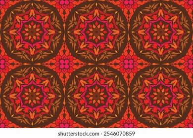 Seamless traditional Thai art floral hexagon pattern in damask style motifs suitable wrapping cover print for wallpaper, curtain, clothing, blanket, tile and fabric design isolated illustration.