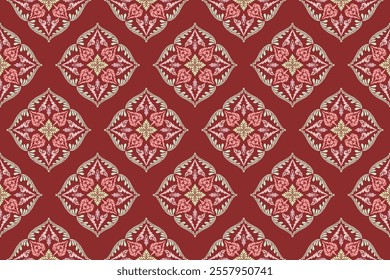 Seamless traditional Thai art floral arabesque pattern in damask style motifs suitable for wallpaper, clothing, tile, curtain and fabric design isolated illustration vector archive EPS file.