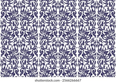 Seamless traditional Thai art floral delicate pattern in damask style motifs suitable for wallpaper, curtain, cloth, tiles, blanket and fabric design isolated illustration archive EPS files.