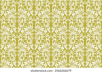 Seamless traditional Thai art floral delicate pattern in damask style motifs suitable for wallpaper, curtain, cloth, tiles, blanket and fabric design isolated illustration archive EPS files.