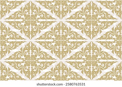 Seamless traditional Thai art floral arabesque pattern in damask style motifs suitable for wallpaper, curtain, clothing, textile, tile, blanket and fabric design isolated illustration vector.