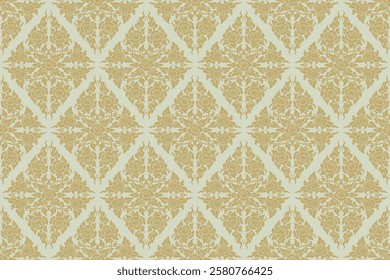 Seamless traditional Thai art floral arabesque pattern in damask style motifs suitable wrapping cover print for wallpaper, curtain, clothing, blanket, textile, tile and fabric design isolated.