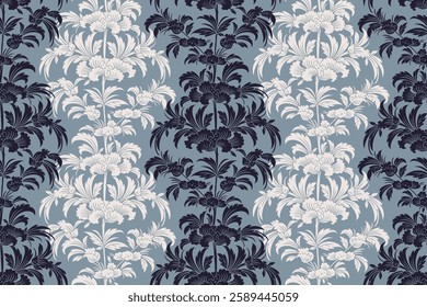 Seamless traditional Thai art floral pattern in damask style motifs suitable for wallpaper, curtain, cloth, textile, tile, blanket and fabric design isolated illustration vector.