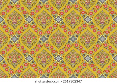 Patrón de arte tailandés tradicional sin fisuras en motivos de estilo damasco adecuados para Fondo de pantalla, baldosas, textiles, prendas de vestir, cortinas, mantas y diseños de telas ilustración aislada Archivar de Vector archivo EPS.