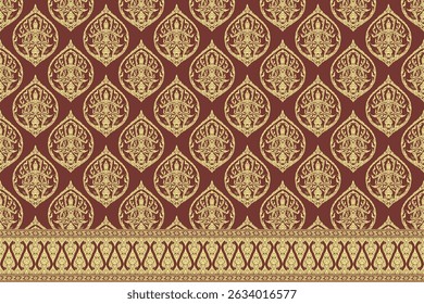 Patrón de arte tailandés tradicional sin fisuras en motivos de estilo damasco adecuados para Fondo de pantalla, textiles, azulejos, telas, cortinas y diseños de telas ilustración aislada Archivar de Vector archivo EPS.