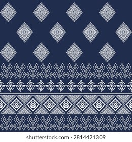 Seamless traditional Thai fabric pattern, blue and whie pixle design, ethnic background.