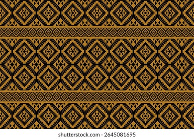 A seamless traditional Thai tribal pattern with diamond-shaped motifs arranged symmetrically in black and ivory tones. This minimalist pixel-style design is inspired by northeastern Thai weaving, feat