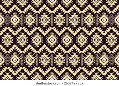 Seamless traditional Thai-inspired geometric pattern in cream and dark tones. Abstract ethnic textile design with cultural diamond shapes, perfect for fabric, wallpaper, and background decoration.