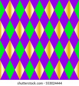 Seamless traditional violet, golden and green rhombus pattern. Vector illustration for your graphic design.