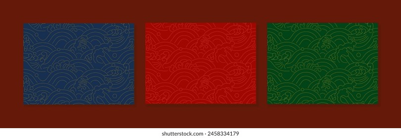 seamless traditional wave pattern vector. ocean background in oriental style. chinese new year traditional decoration. asia wallpaper set.