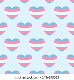 Seamless Transgender Flag Colored Hearts Light Blue Background Vector Pattern