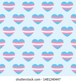 Seamless Transgender Flag Colored Hearts Light Blue Background Vector Pattern