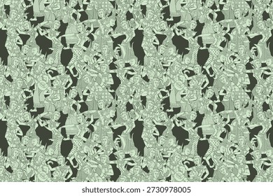Nahtlose Übergangsthai Kunst Engel Thai Malerei Damast Muster Motiv geeignet für Tapete, Teppich, Textil, Fliese, Decke und Stoff Design einzelne Illustration Vektorarchiv EPS-Datei.