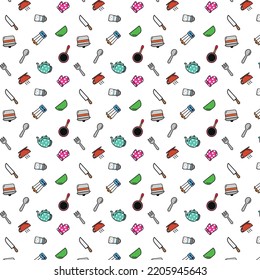 Seamless Transparent and Colorful Kitchen Utensils Pattern Design