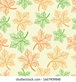 Seamless Transparent Maple Leaves Background.