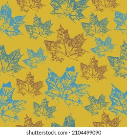 Seamless Transparent Maple Leaves Background. Seamless pattern of stylized maple leaves two colors Hand painted illustration.