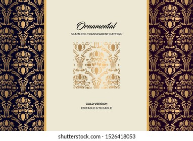 Seamless transparent ornamental and floral pattern with changeable background color.